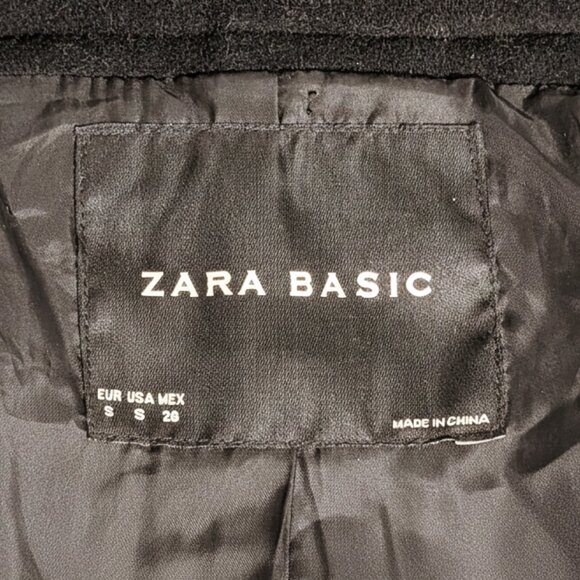 ZARA BASIC Black Wool Blend Peacoat Womens, Fitted Classic Trench Style Coat (S) - Picture 10 of 10